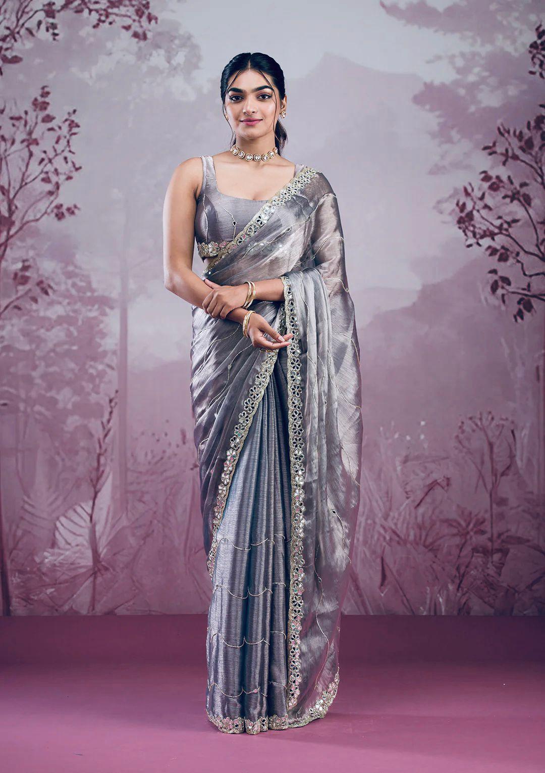 Soft Burberry Silk Saree with Embroidery