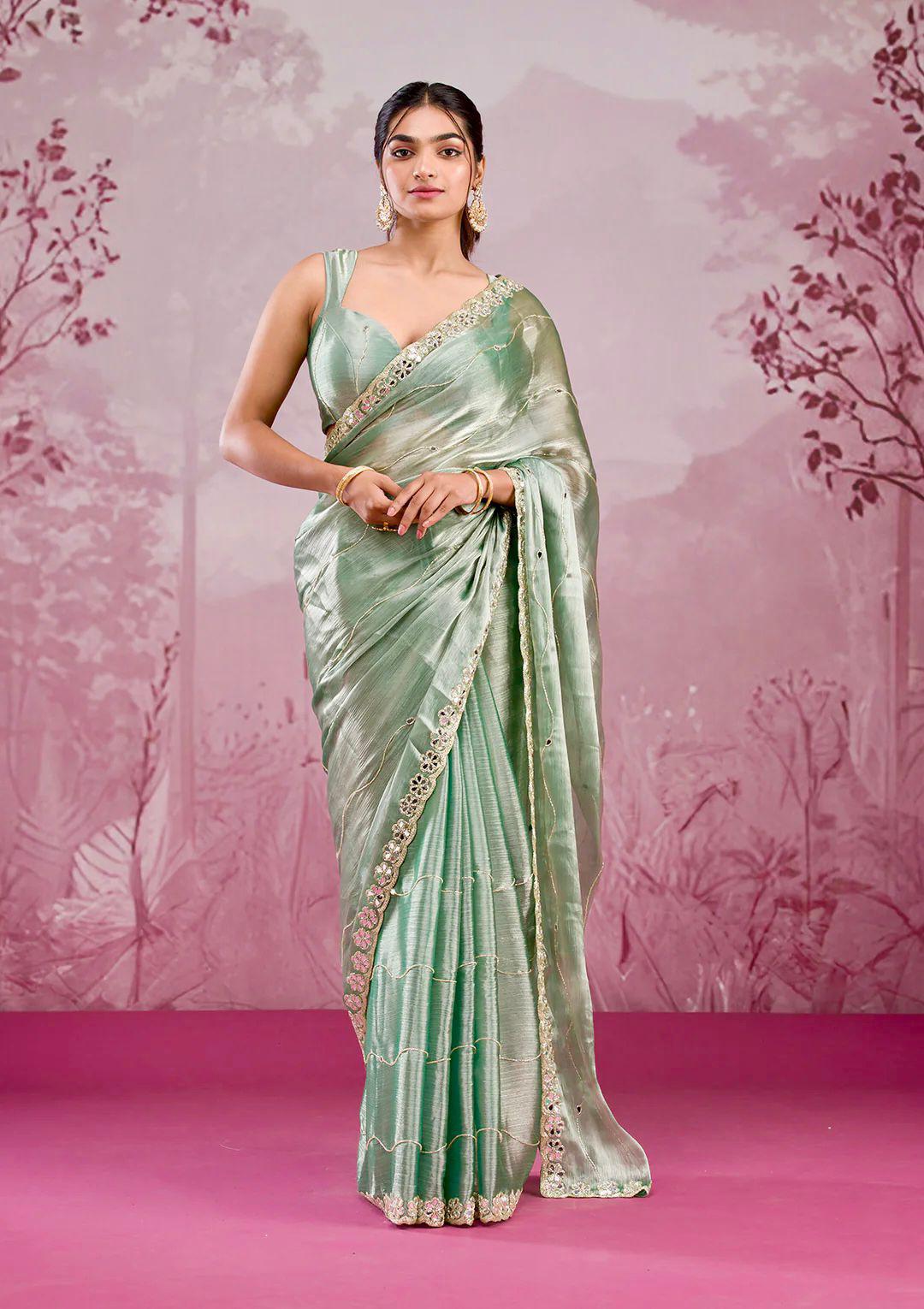 Soft Burberry Silk Saree with Embroidery