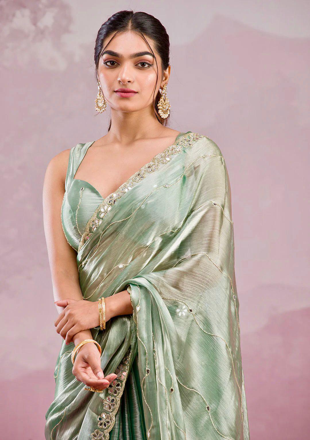 Soft Burberry Silk Saree with Embroidery