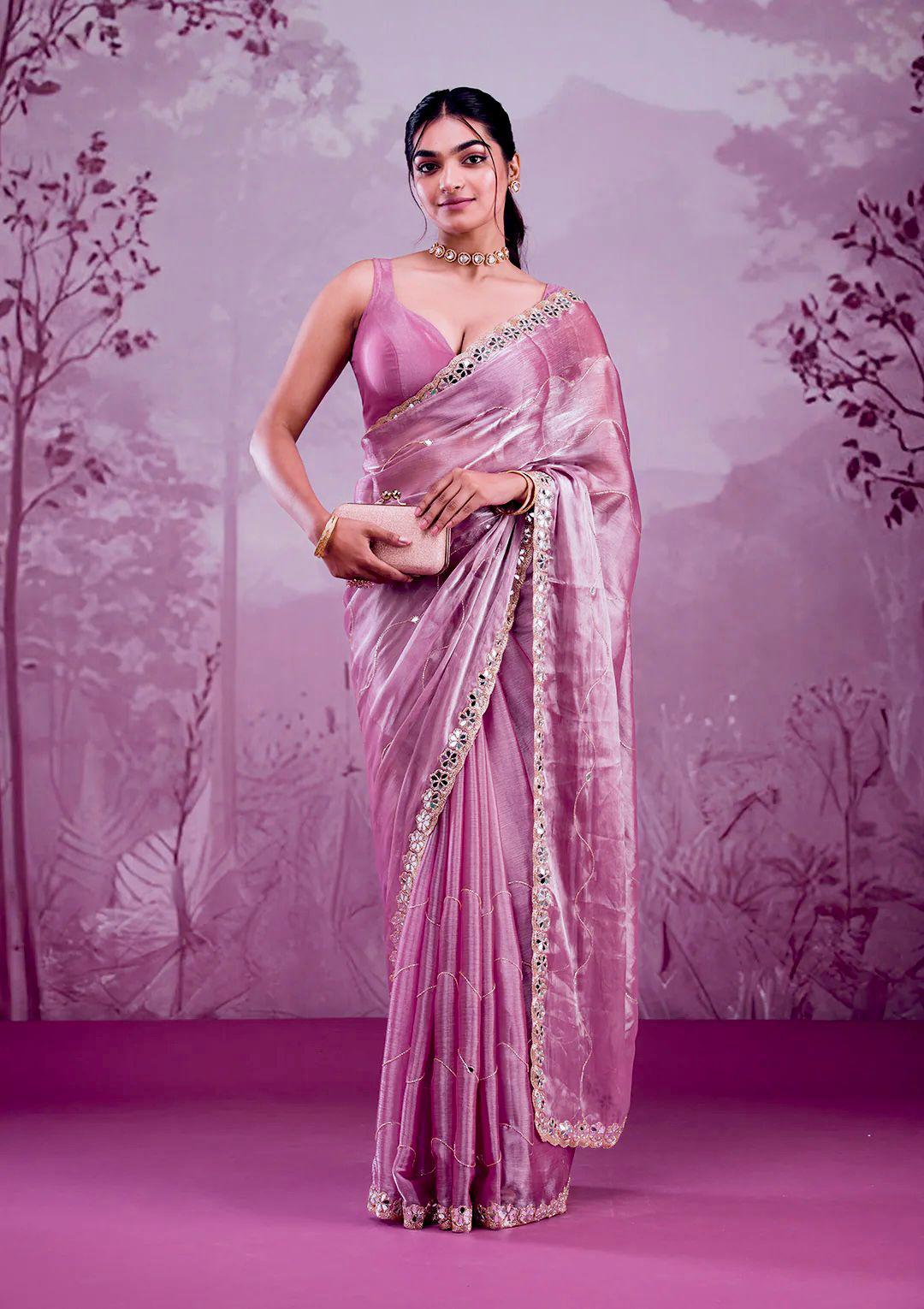 Soft Burberry Silk Saree with Embroidery