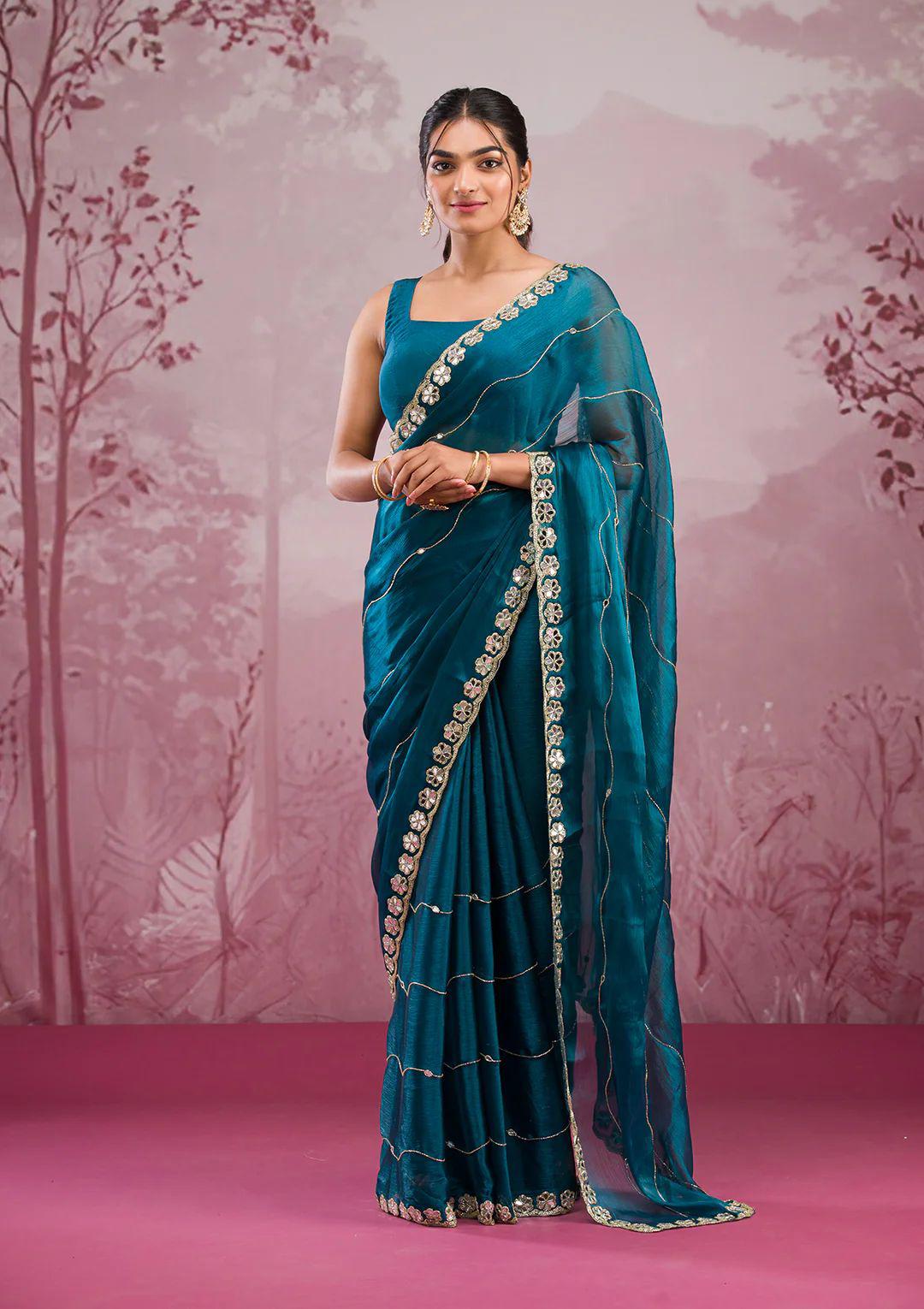 Soft Burberry Silk Saree with Embroidery
