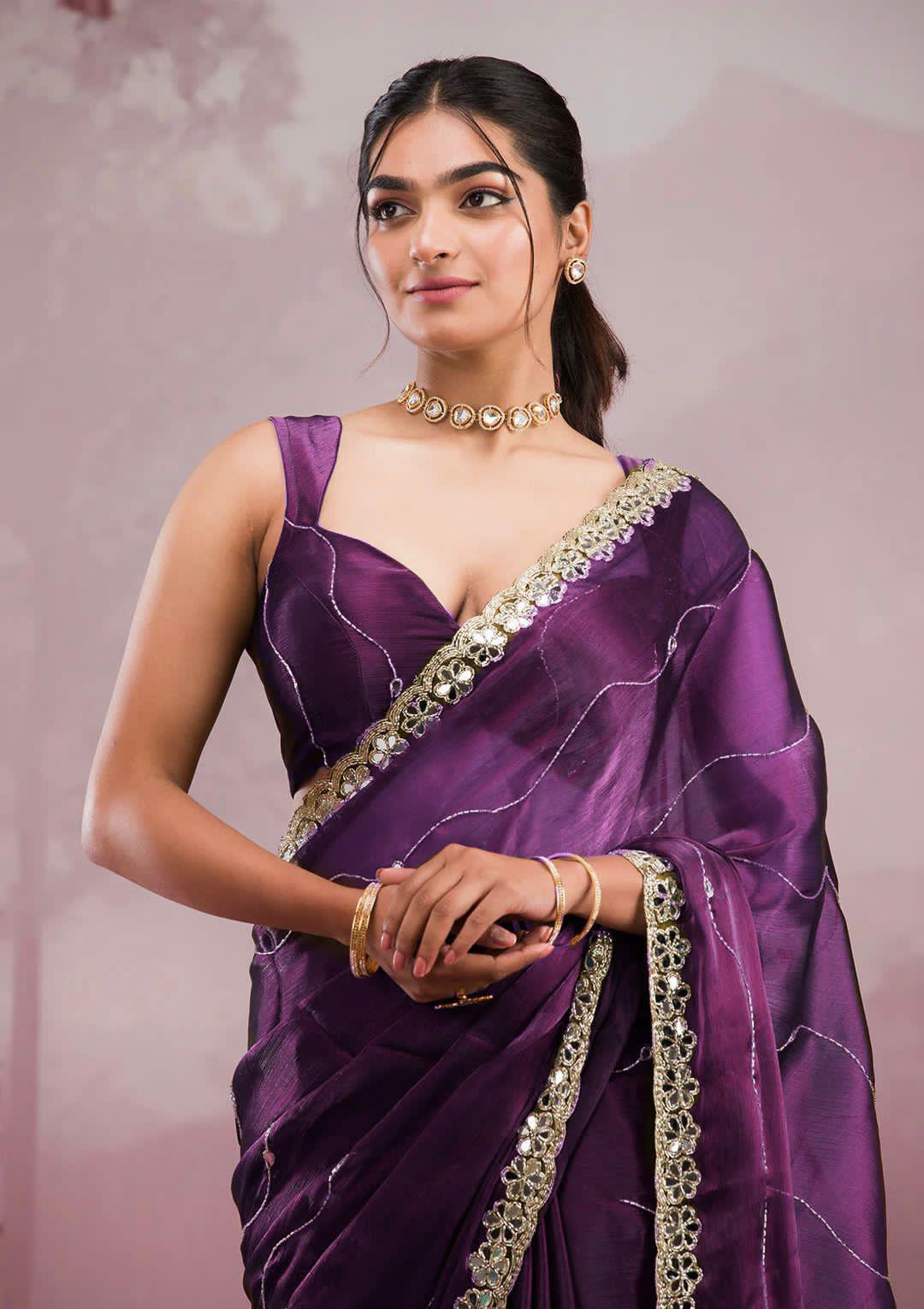 Soft Burberry Silk Saree with Embroidery