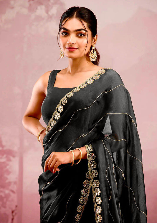 Soft Burberry Silk Saree with Embroidery