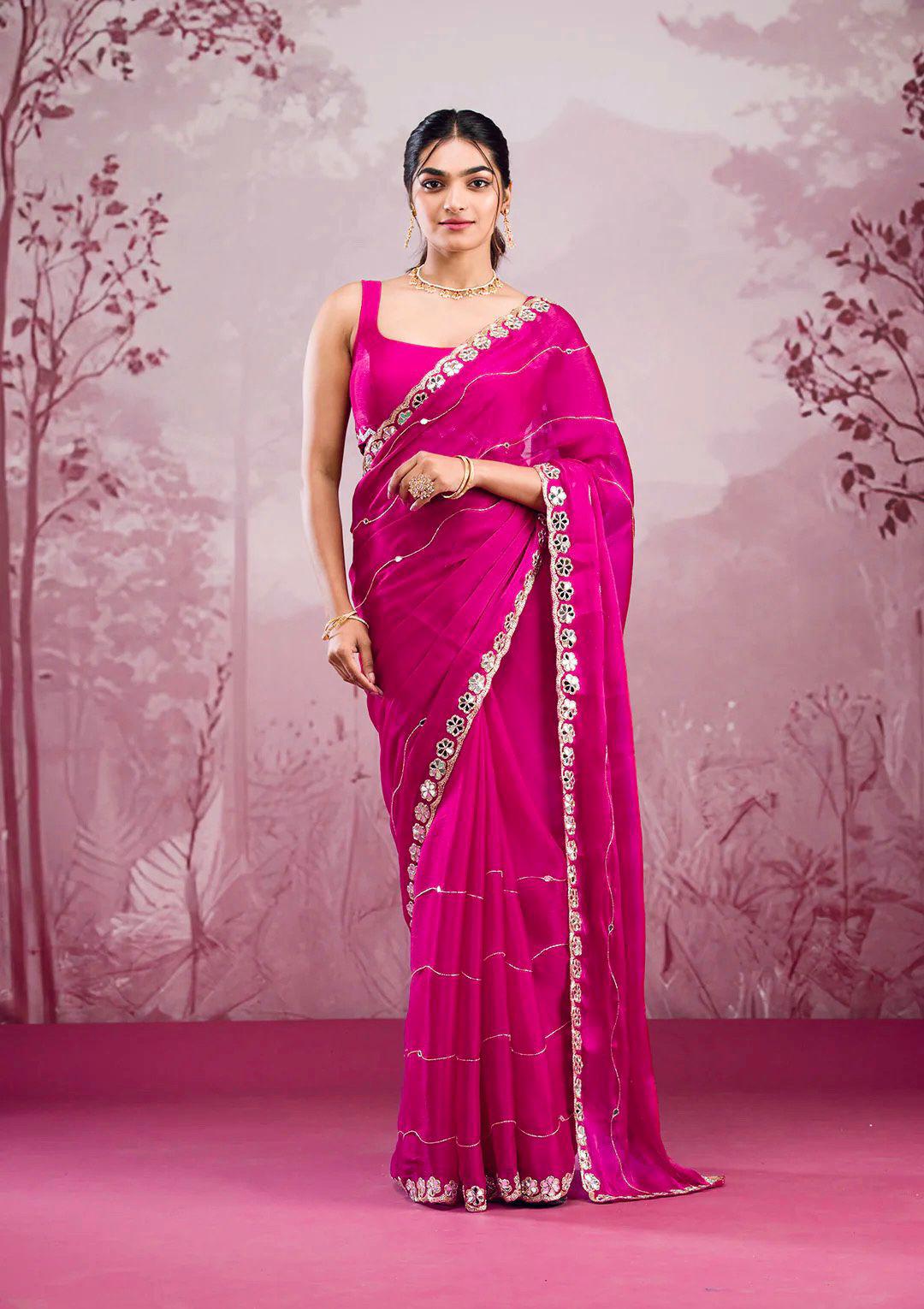 Soft Burberry Silk Saree with Embroidery