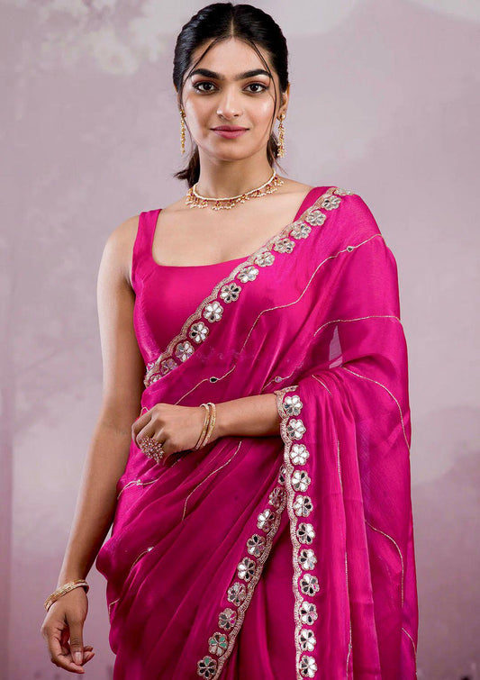 Soft Burberry Silk Saree with Embroidery