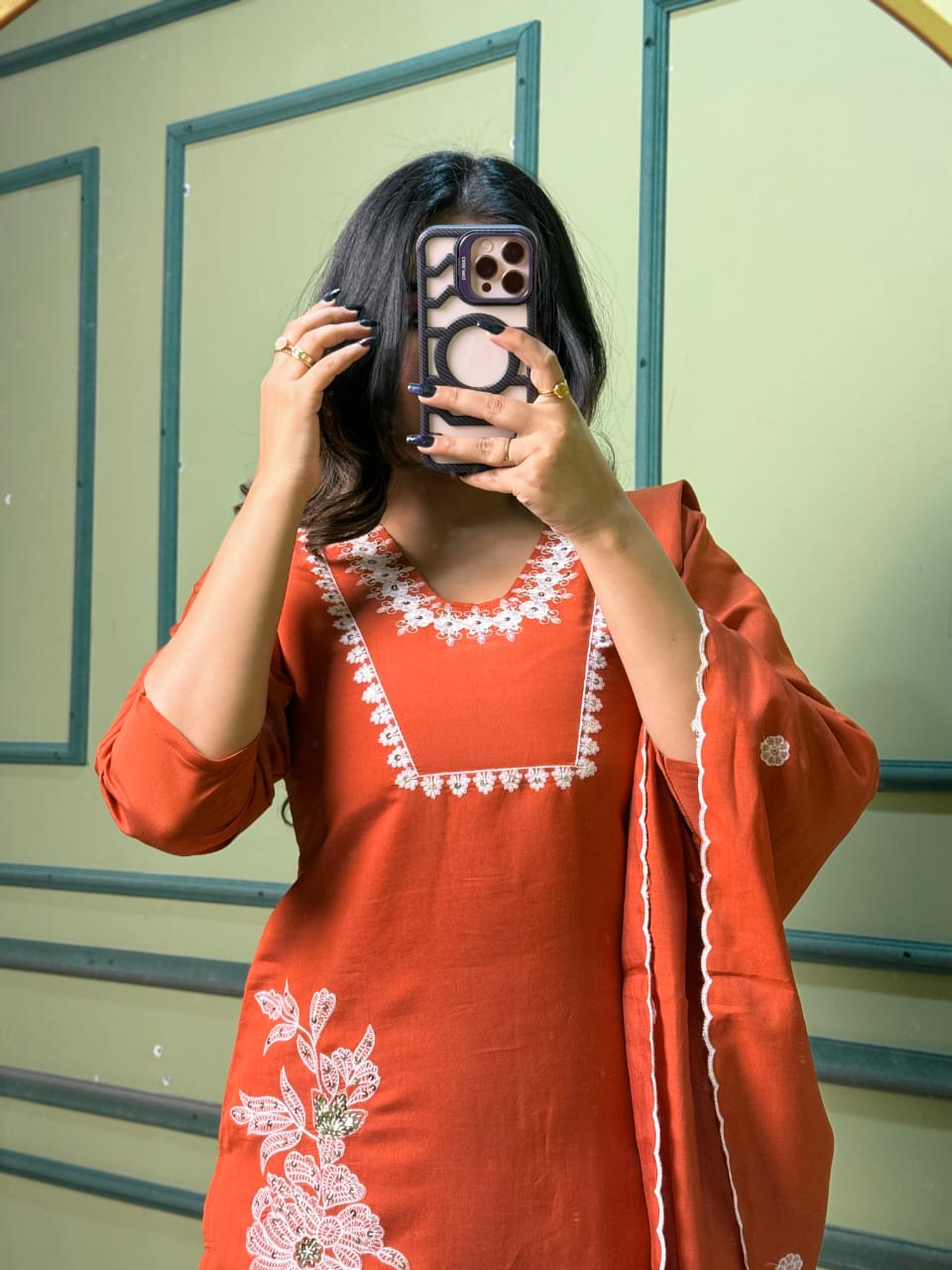 Premium Designer Roman Silk Kurti Pant Dupatta Set