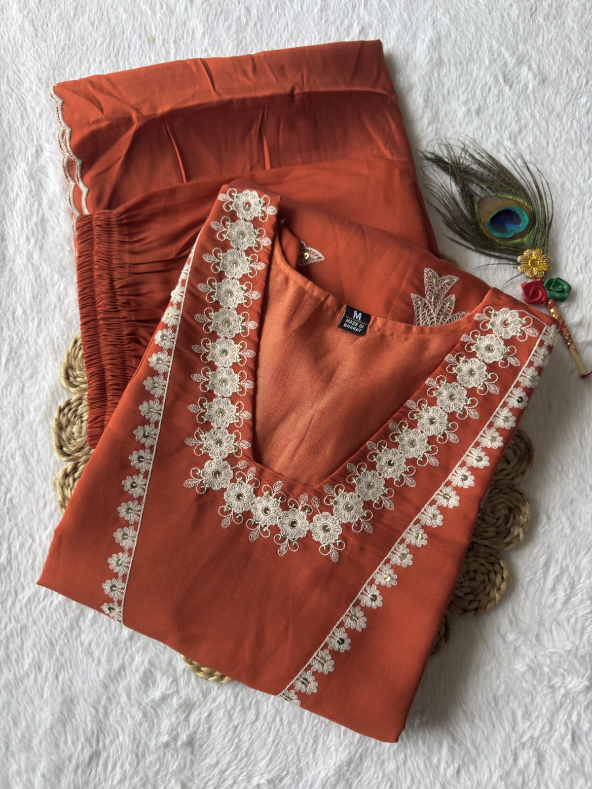 Premium Designer Roman Silk Kurti Pant Dupatta Set