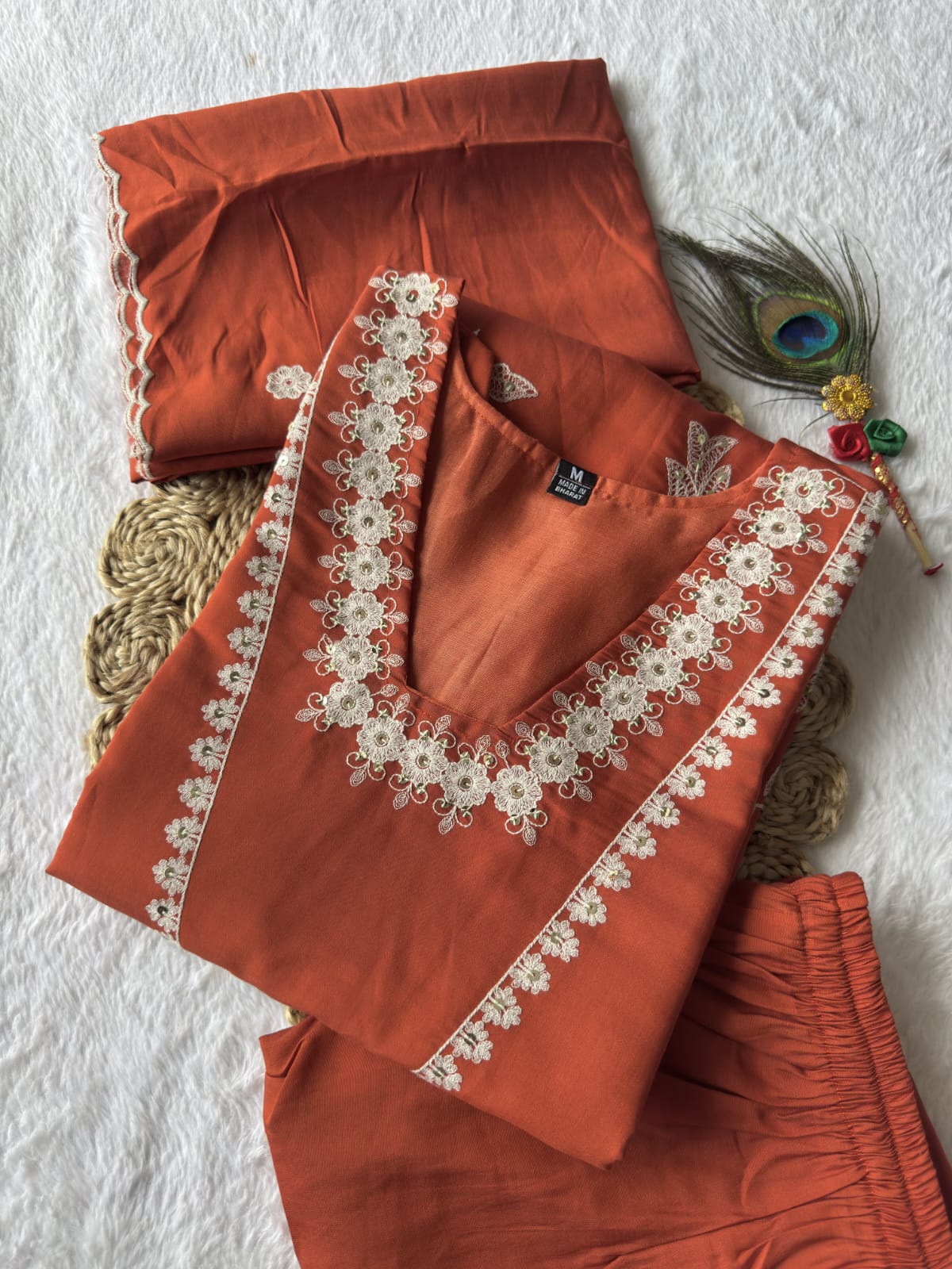 Premium Designer Roman Silk Kurti Pant Dupatta Set