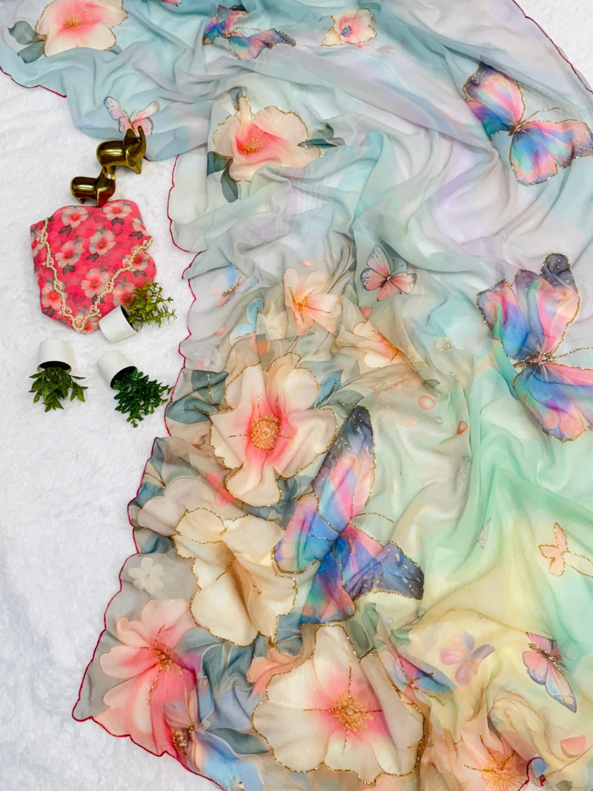Chiffon Floral Digital Print Saree