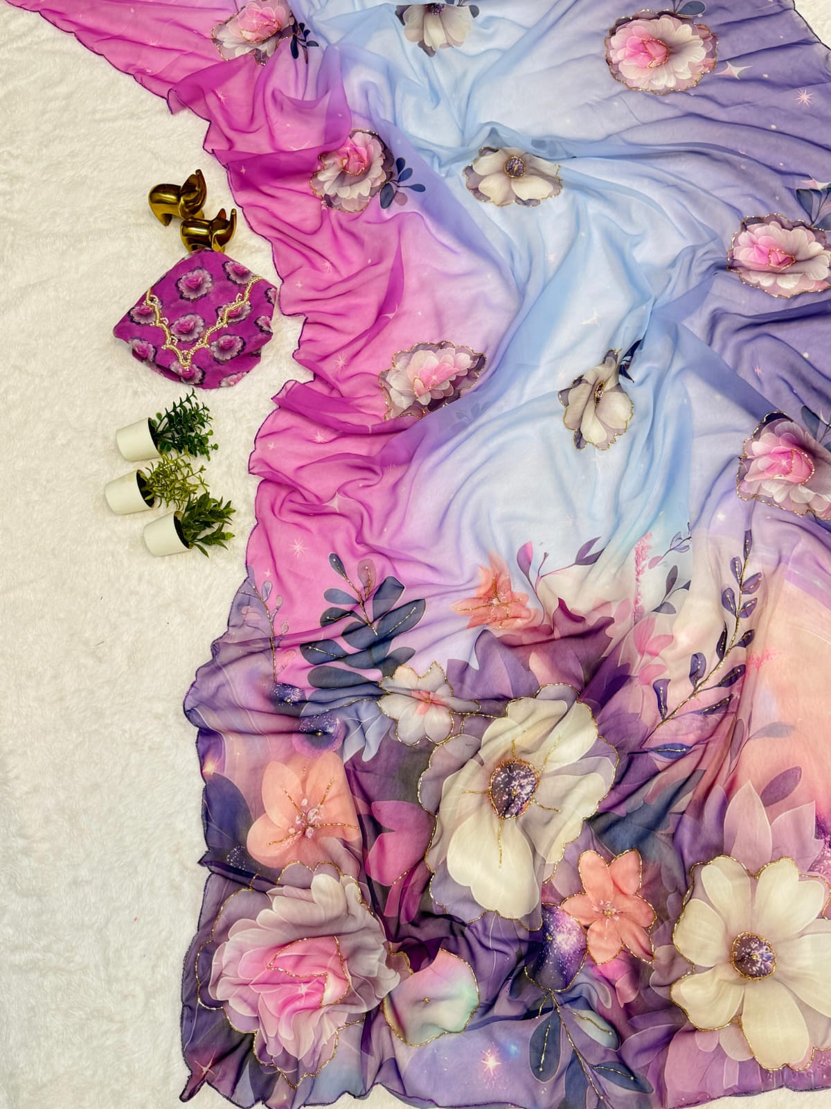 Chiffon Floral Digital Print Saree