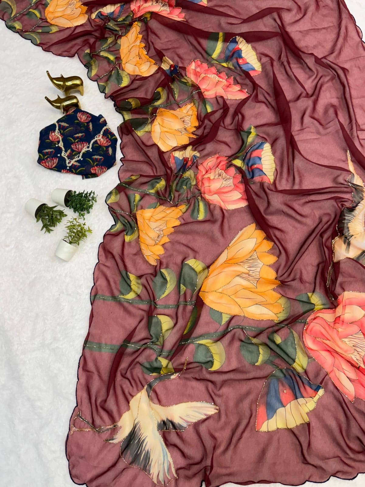 Chiffon Floral Digital Print Saree
