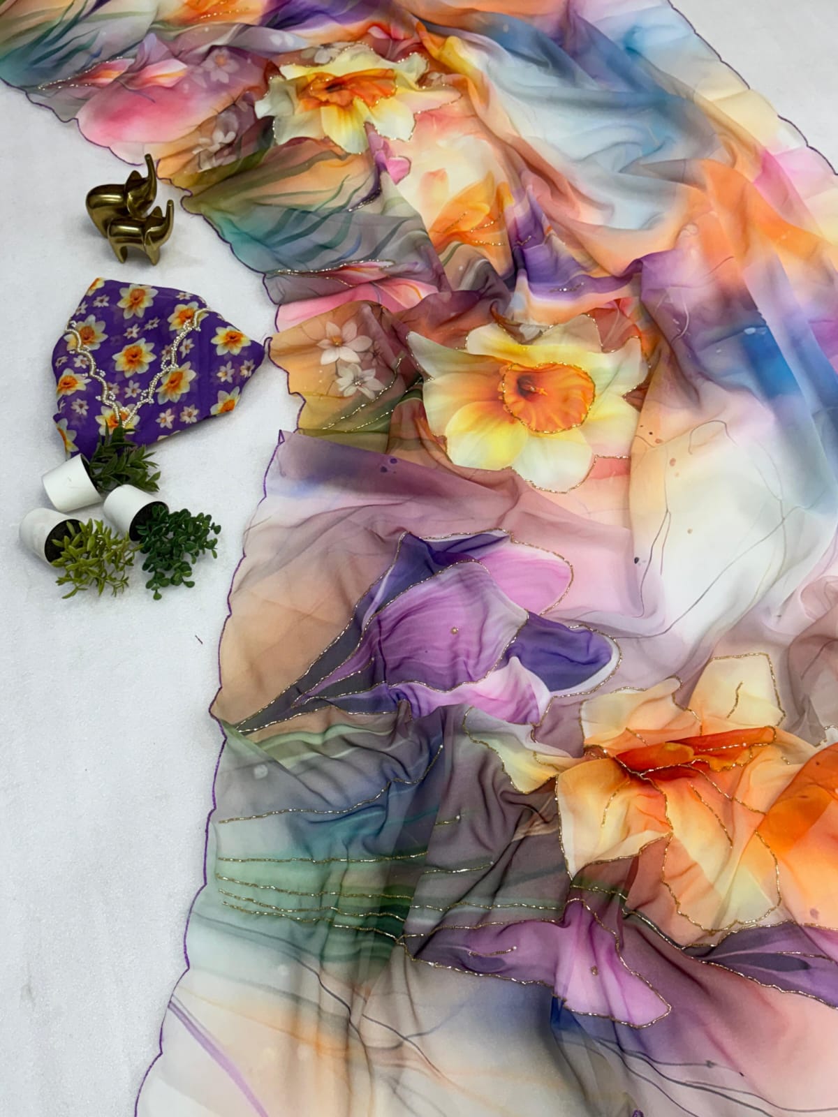 Chiffon Floral Digital Print Saree