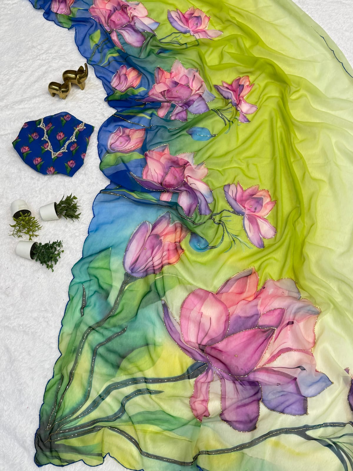 Chiffon Floral Digital Print Saree