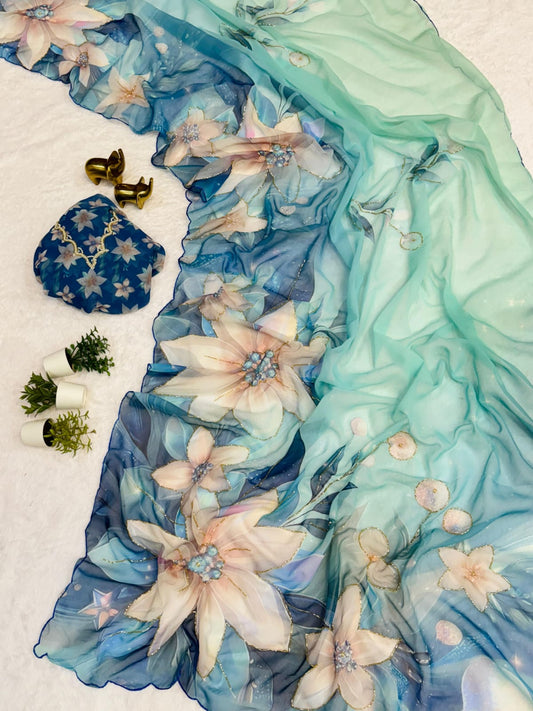 Chiffon Floral Digital Print Saree