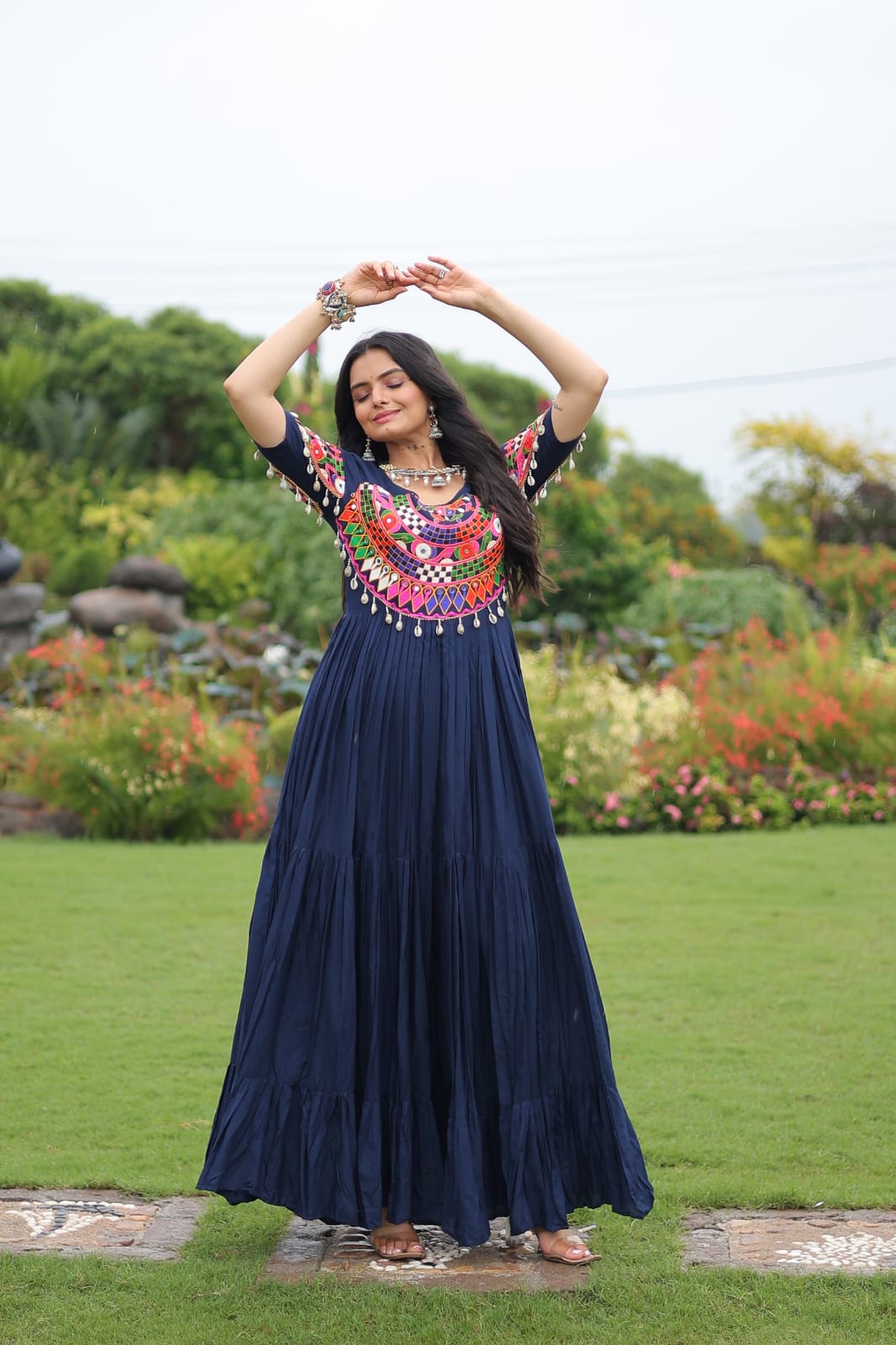Designer Rayon Gown With Kutchi Gamthi Work