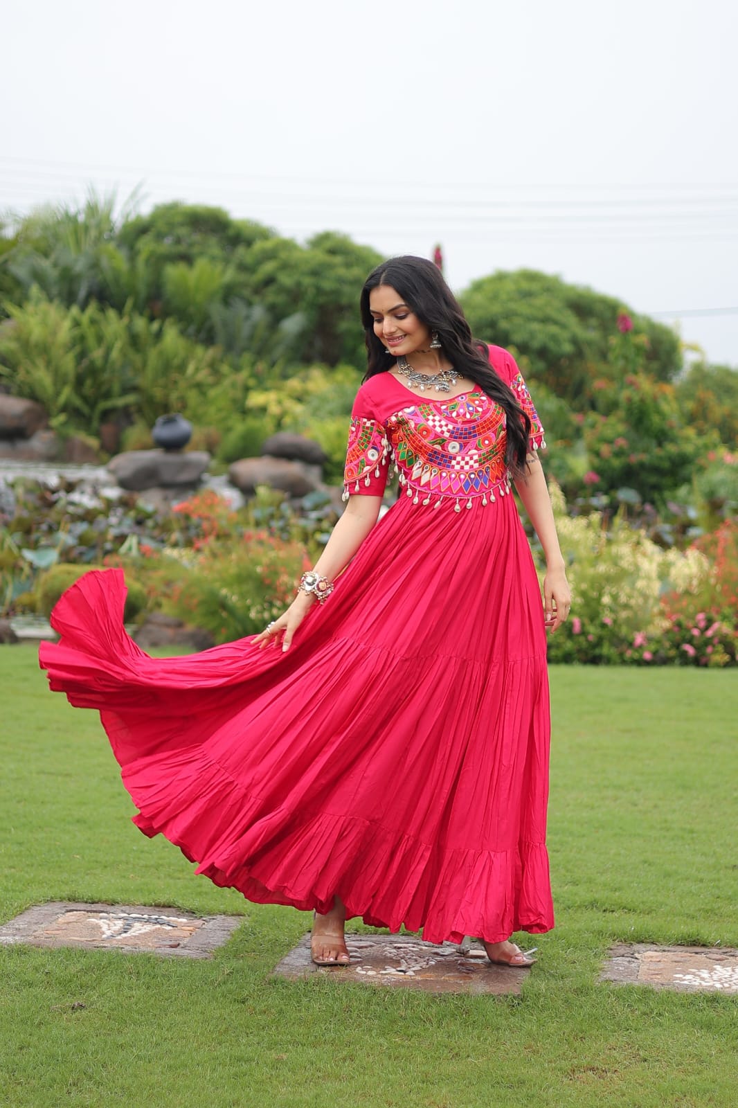 Designer Rayon Gown With Kutchi Gamthi Work