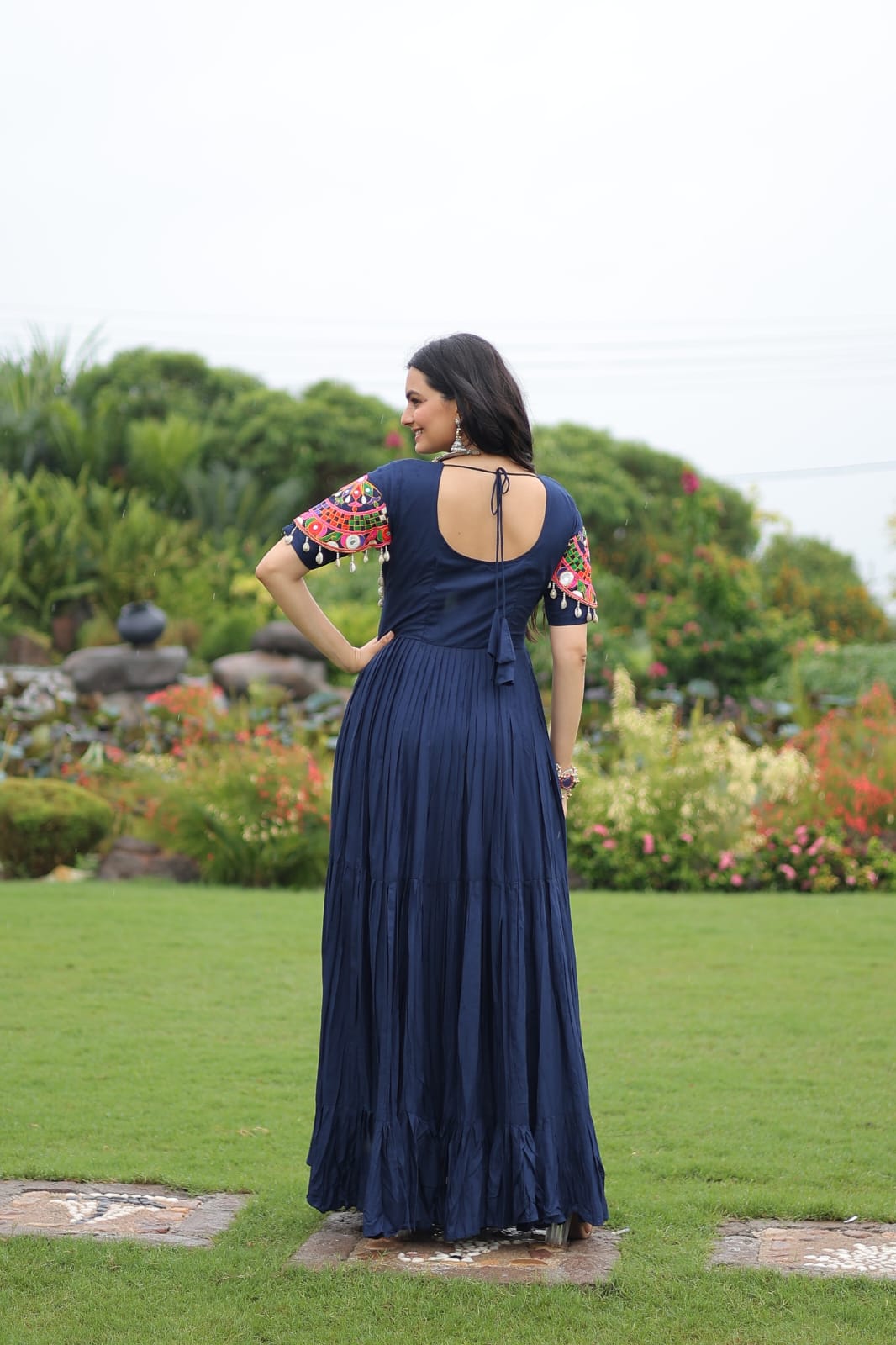 Designer Rayon Gown With Kutchi Gamthi Work