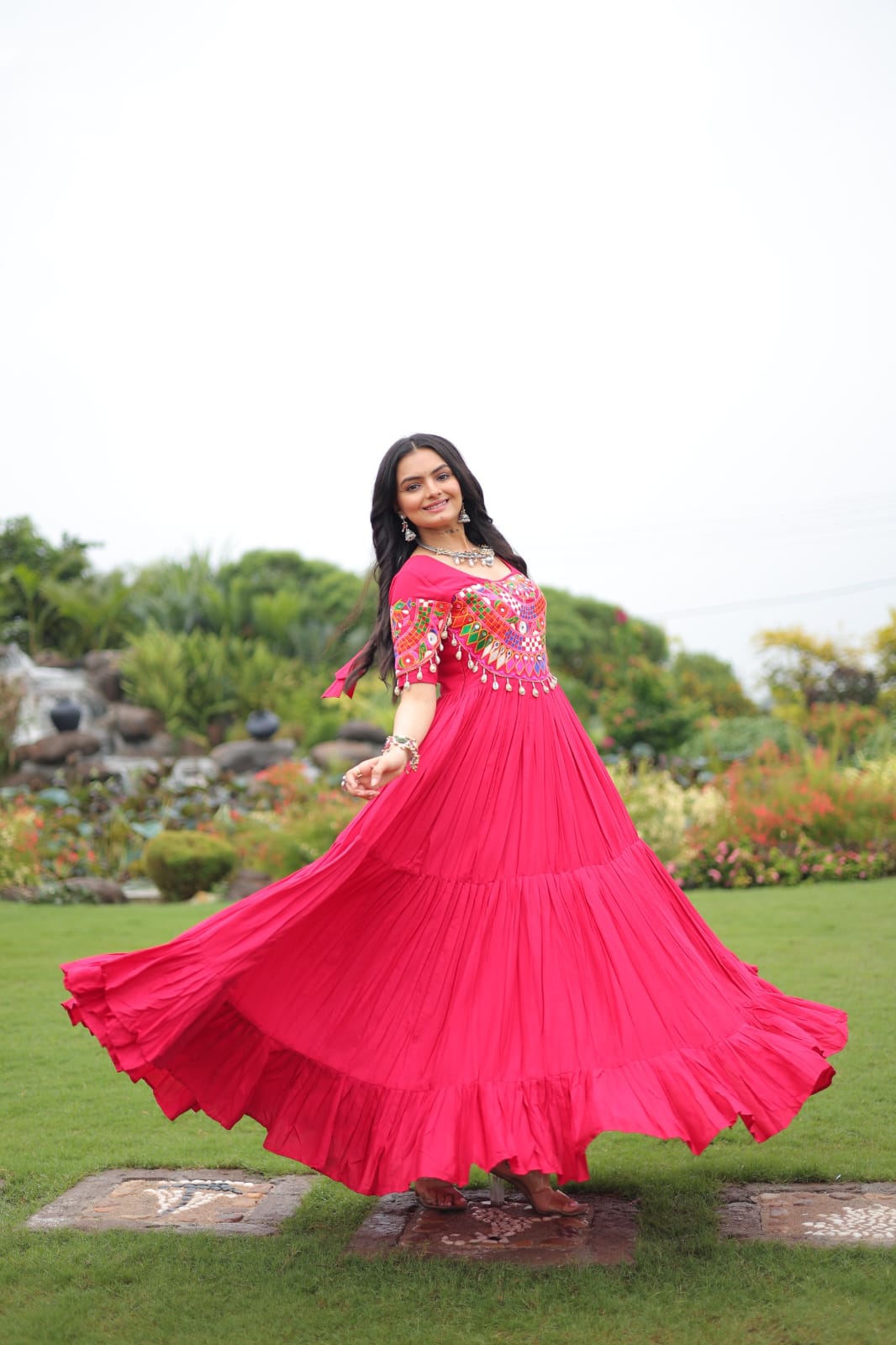 Designer Rayon Gown With Kutchi Gamthi Work