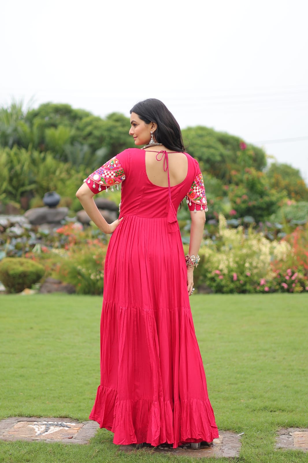 Designer Rayon Gown With Kutchi Gamthi Work