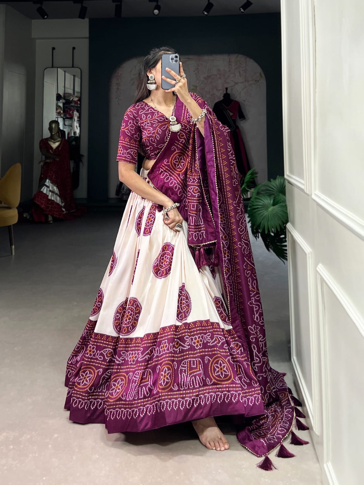 Tussar Lehenga Choli With Bandhej Print