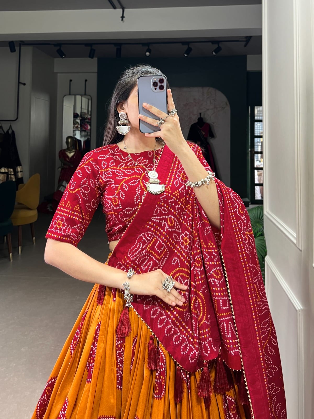 Tussar Lehenga Choli With Bandhej Print