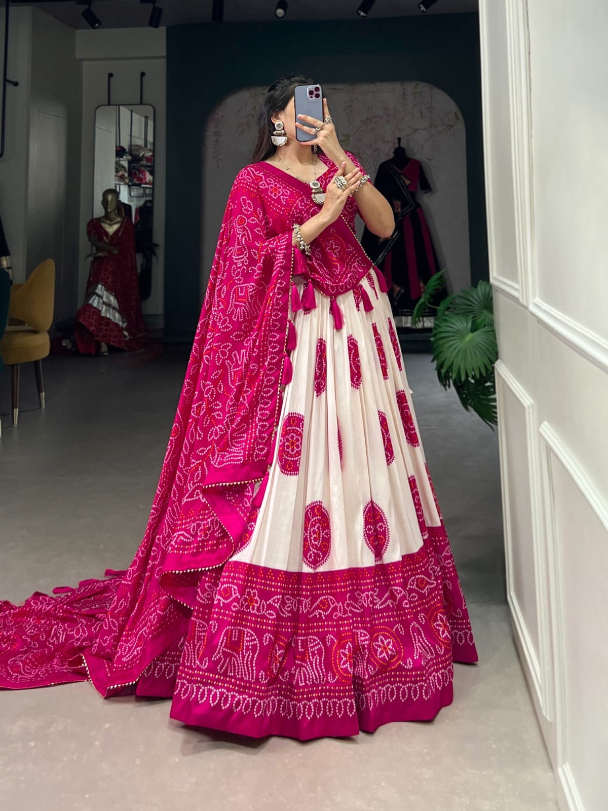 Tussar Lehenga Choli With Bandhej Print