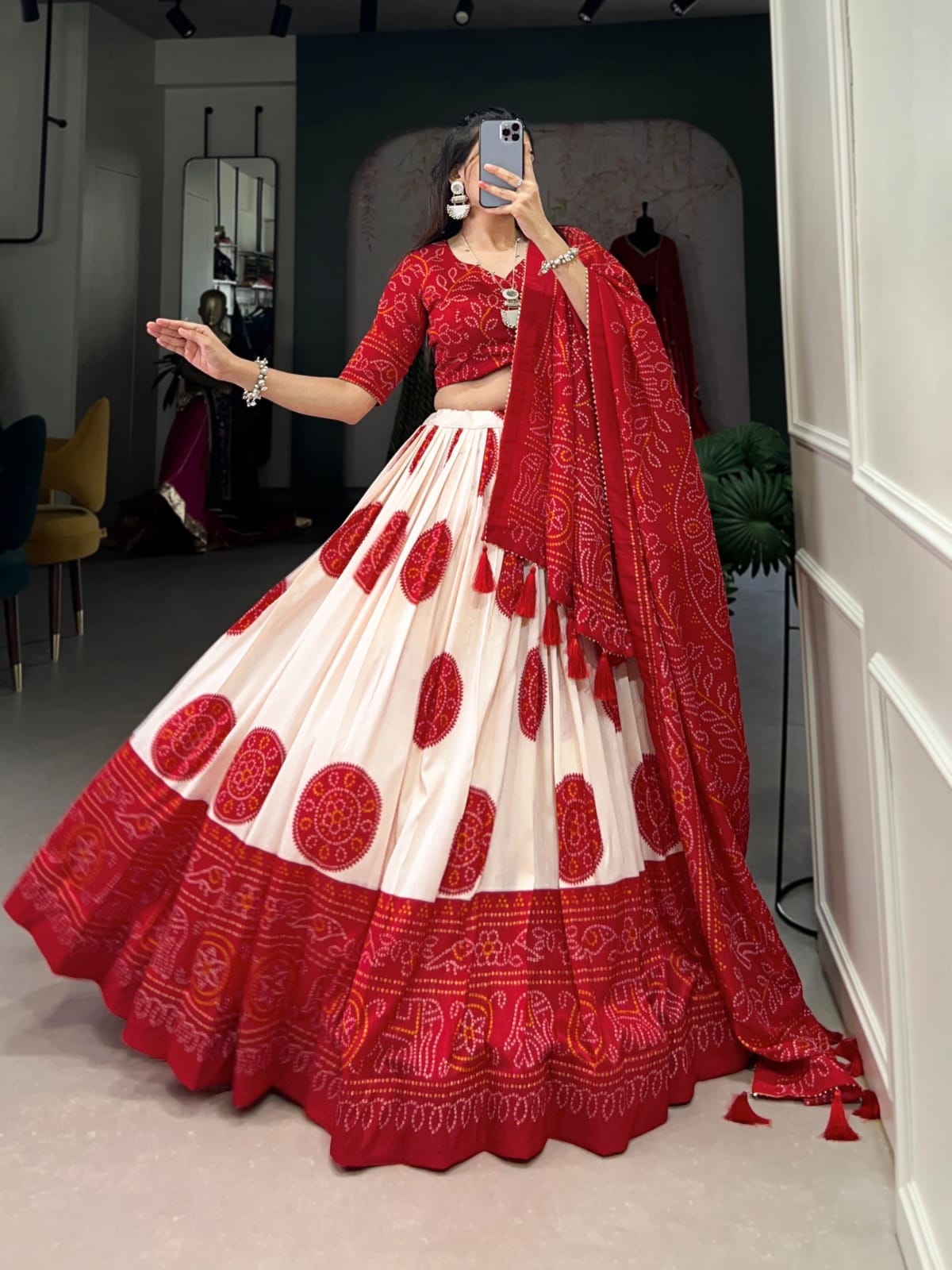 Tussar Lehenga Choli With Bandhej Print