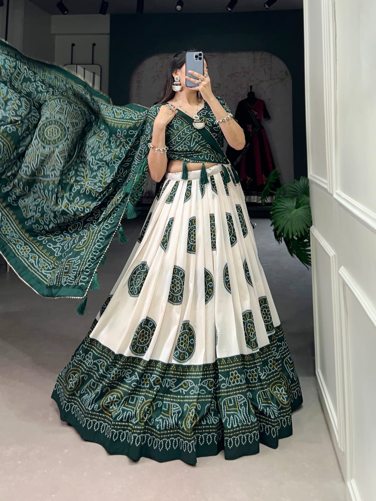 Tussar Lehenga Choli With Bandhej Print