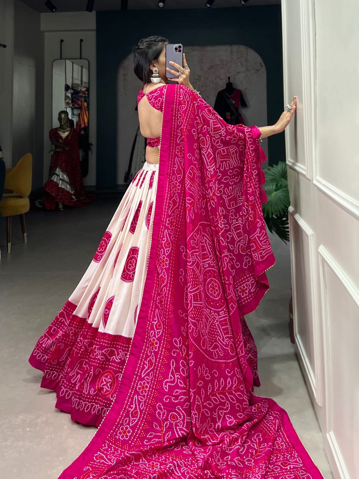 Tussar Lehenga Choli With Bandhej Print