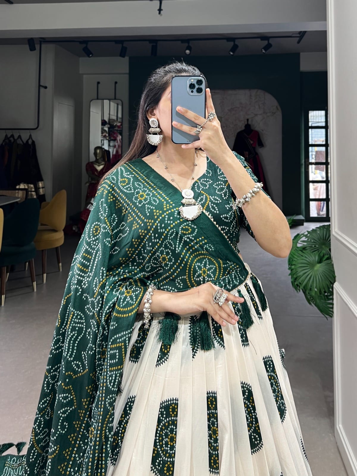 Tussar Lehenga Choli With Bandhej Print