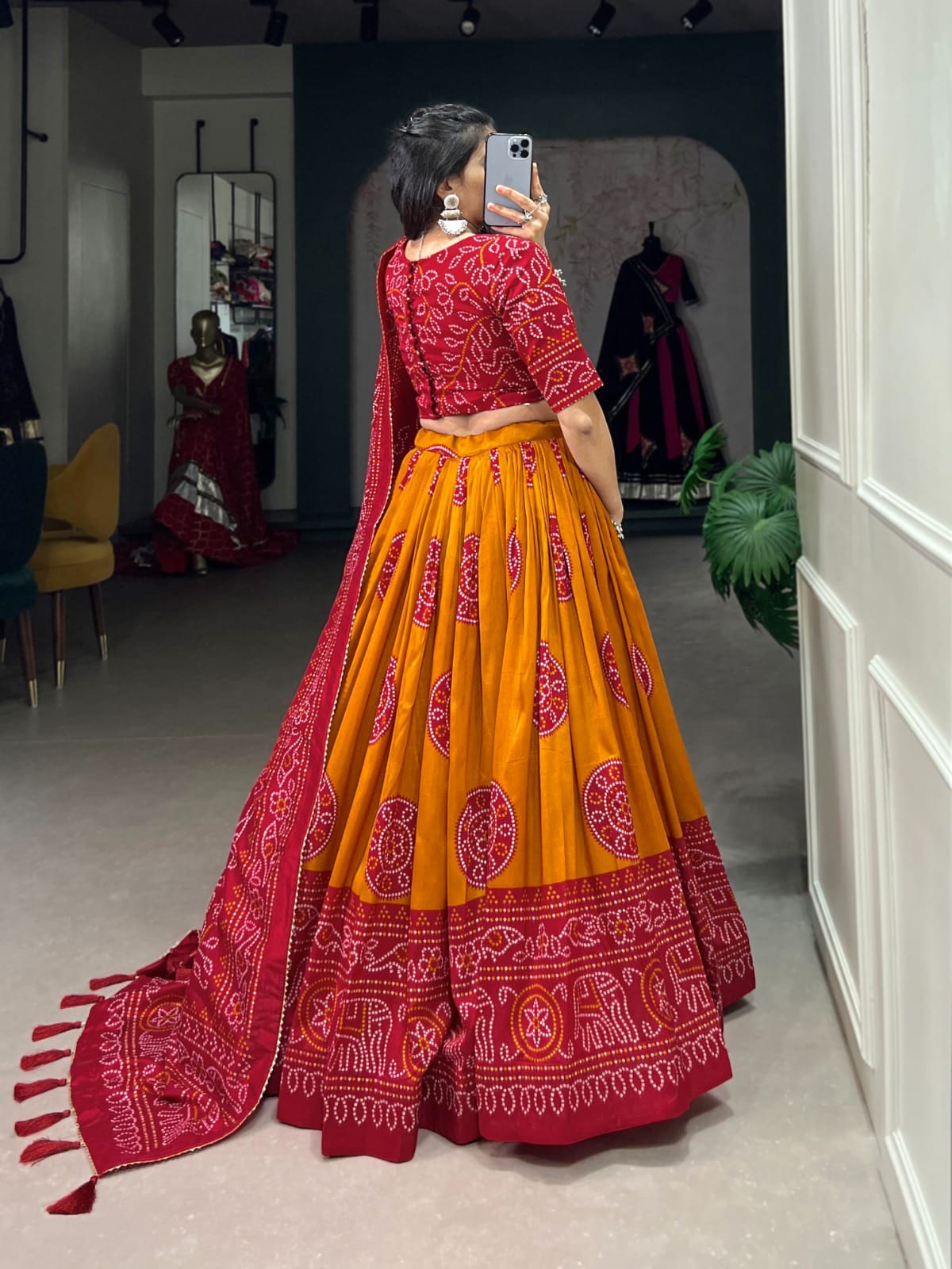 Tussar Lehenga Choli With Bandhej Print