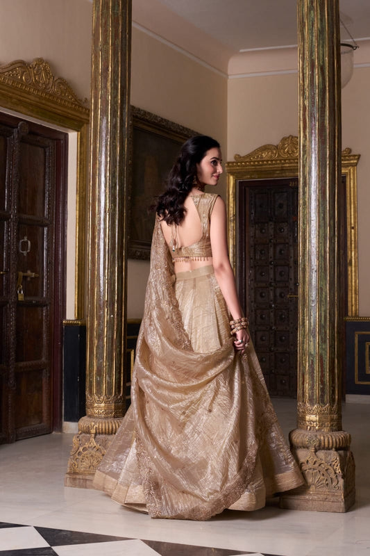Gold Crush Lehenga Set for Wedding