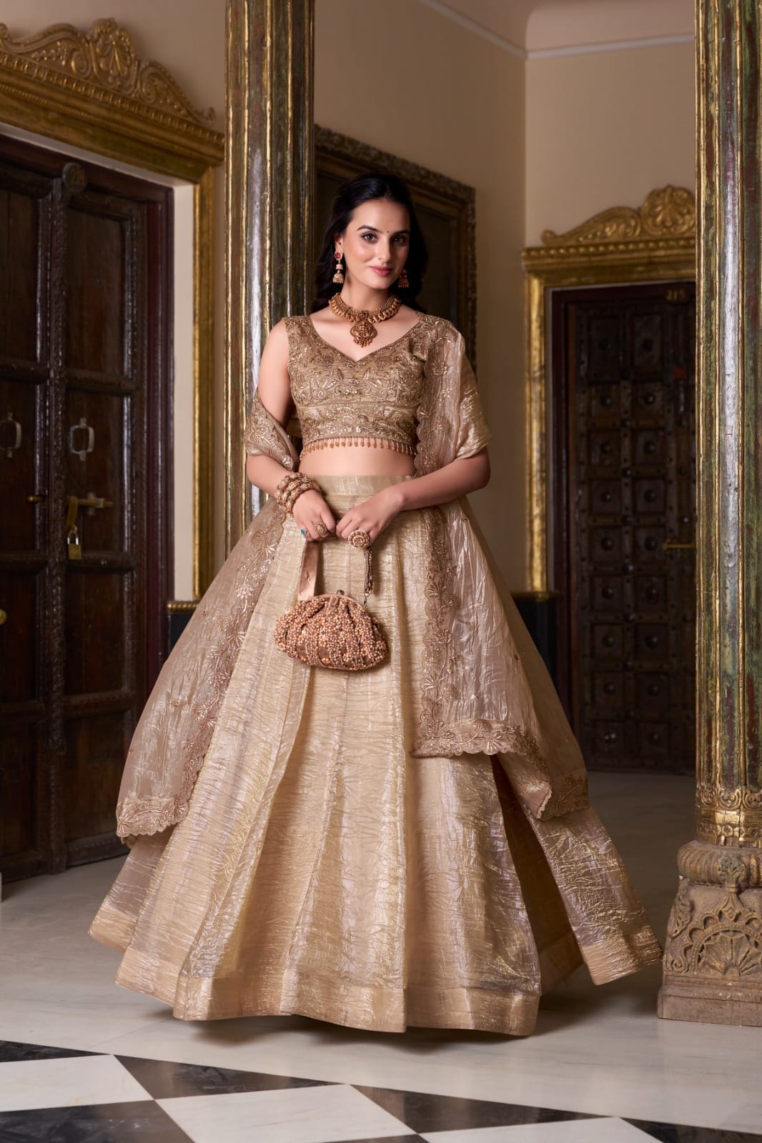 Gold Crush Lehenga Set for Wedding