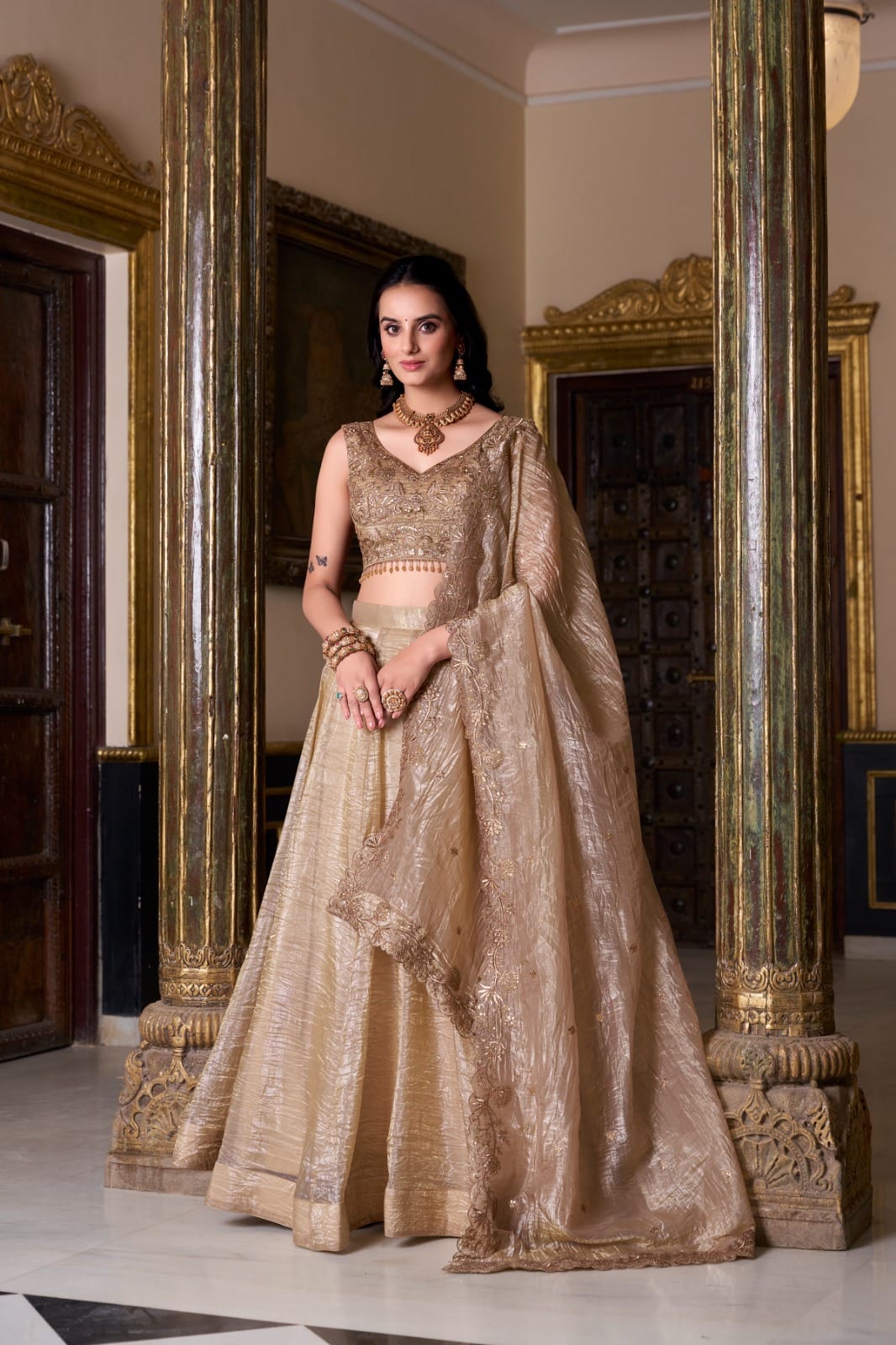 Gold Crush Lehenga Set for Wedding