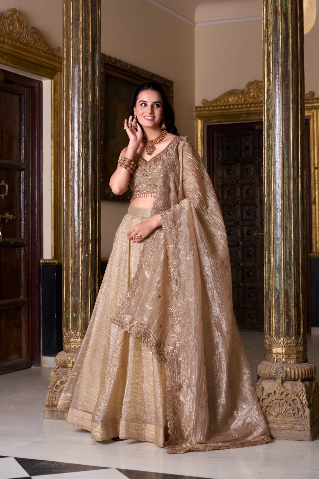 Gold Crush Lehenga Set for Wedding