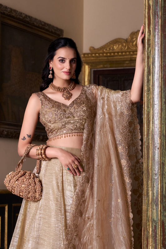 Gold Crush Lehenga Set for Wedding