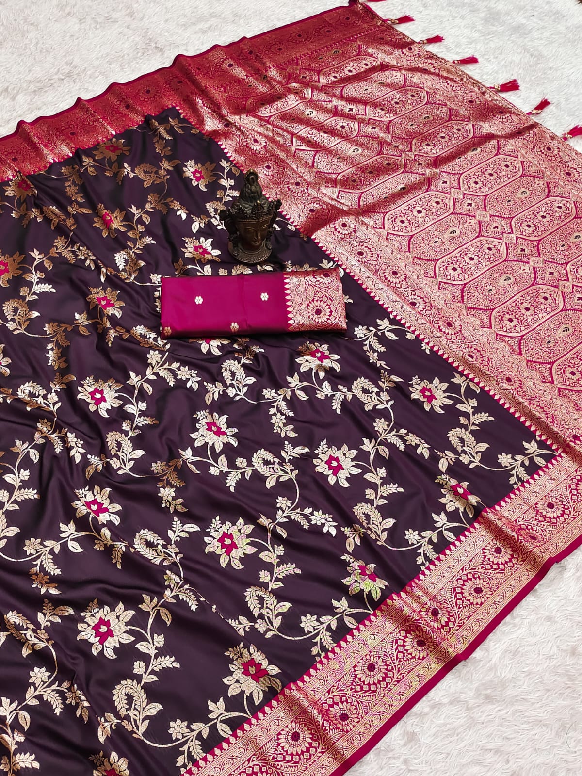 Pure Banarasi Silk Saree - Soft Handloom Weave with Rich Zari Pallu