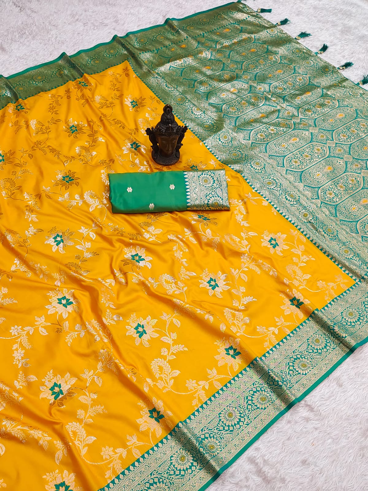 Pure Banarasi Silk Saree - Soft Handloom Weave with Rich Zari Pallu