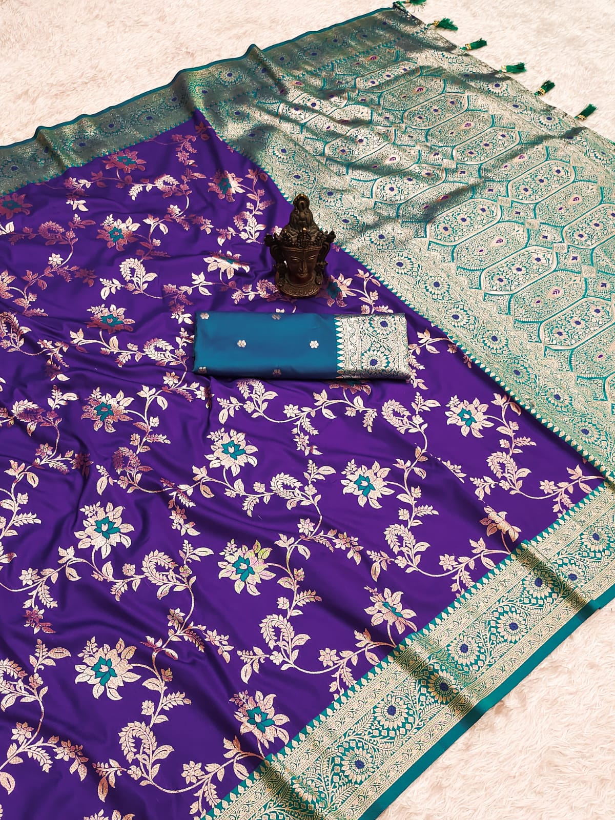Pure Banarasi Silk Saree - Soft Handloom Weave with Rich Zari Pallu