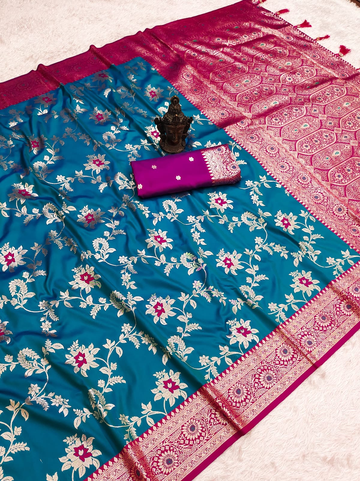 Pure Banarasi Silk Saree - Soft Handloom Weave with Rich Zari Pallu
