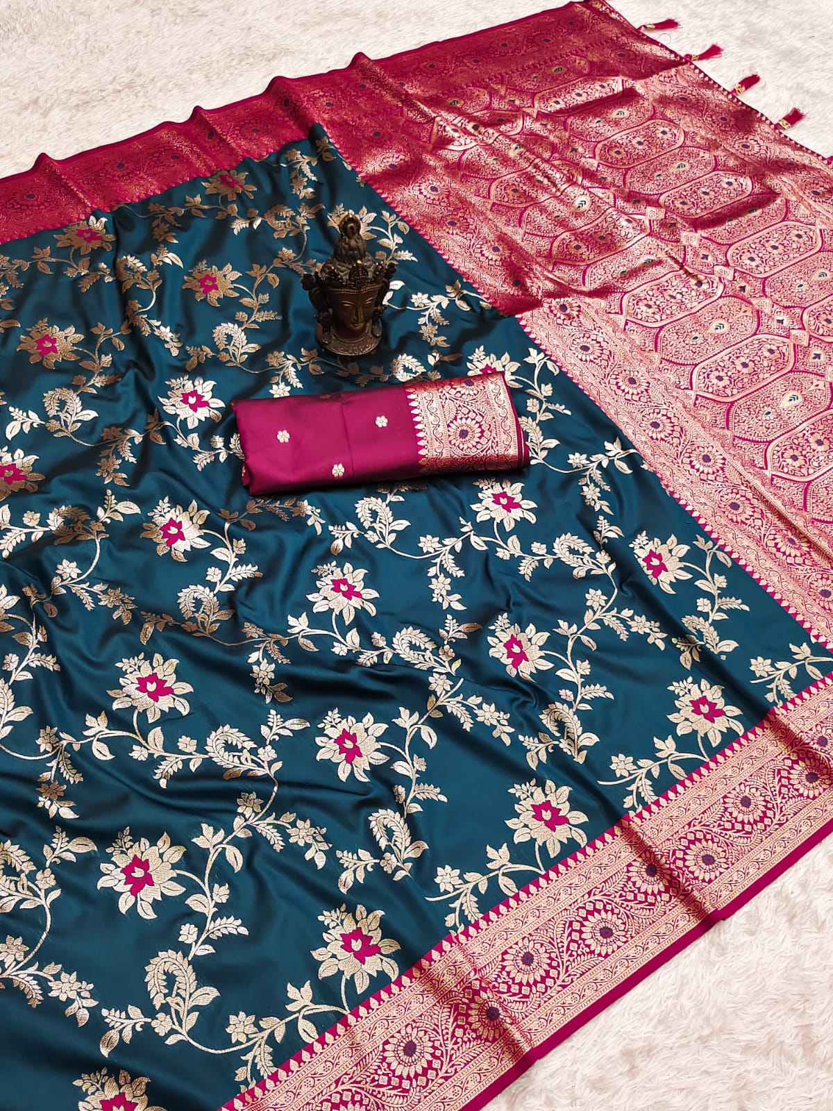 Pure Banarasi Silk Saree - Soft Handloom Weave with Rich Zari Pallu