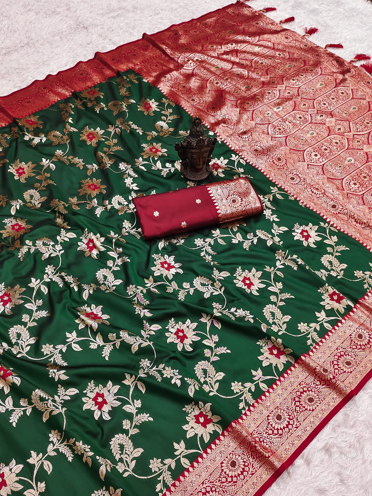 Pure Banarasi Silk Saree - Soft Handloom Weave with Rich Zari Pallu