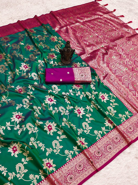 Pure Banarasi Silk Saree - Soft Handloom Weave with Rich Zari Pallu