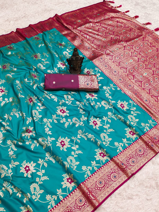 Pure Banarasi Silk Saree - Soft Handloom Weave with Rich Zari Pallu