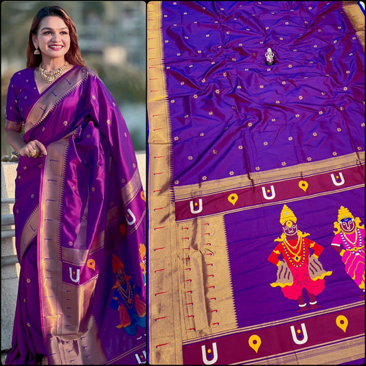 Vitthal Rakhumai Paithani Saree – Divine Elegance in Soft Silk