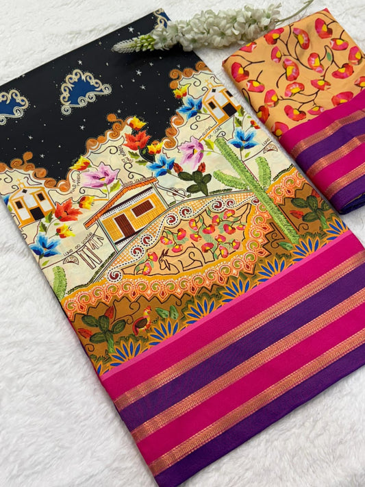 Experience Royal Elegance – A Luxurious Pure Krish Silk Saree with Sartin Zari Detailing