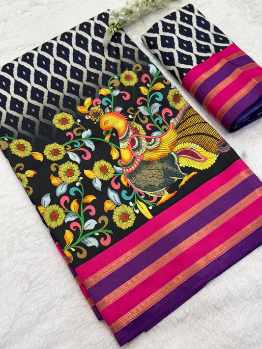 Experience Royal Elegance – A Luxurious Pure Krish Silk Saree with Sartin Zari Detailing