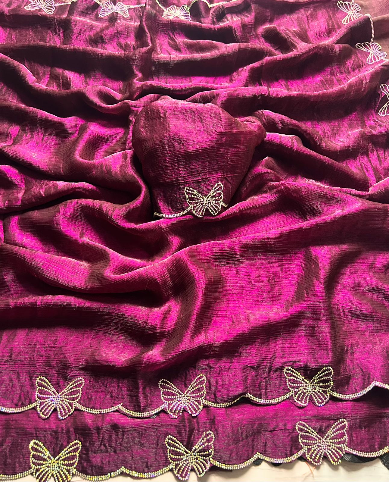 Glamour in Every Fold – Butterfly Cut Dana Diamond Panel Work Saree