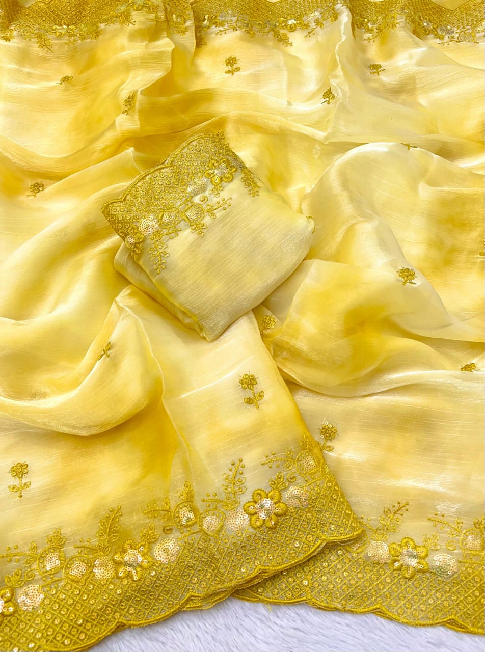 Prizam Burberry Silk Saree with Exquisite Embroidery & Sequins