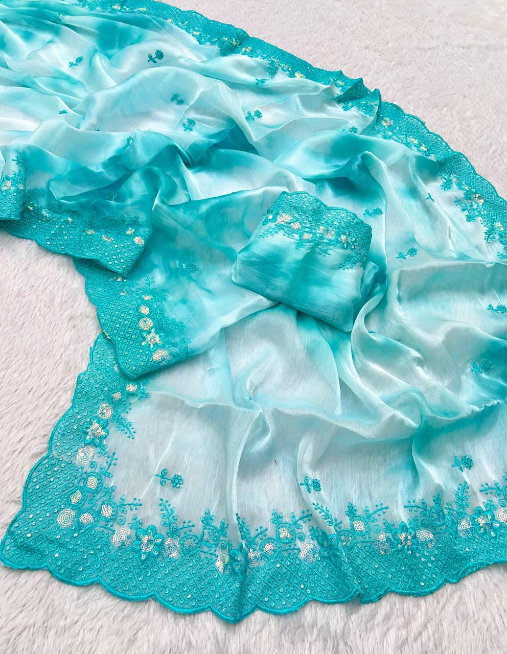 Prizam Burberry Silk Saree with Exquisite Embroidery & Sequins